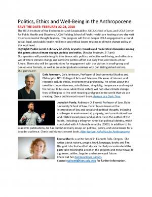 Politics, Ethics and Well-Being in the Anthropocene flyer